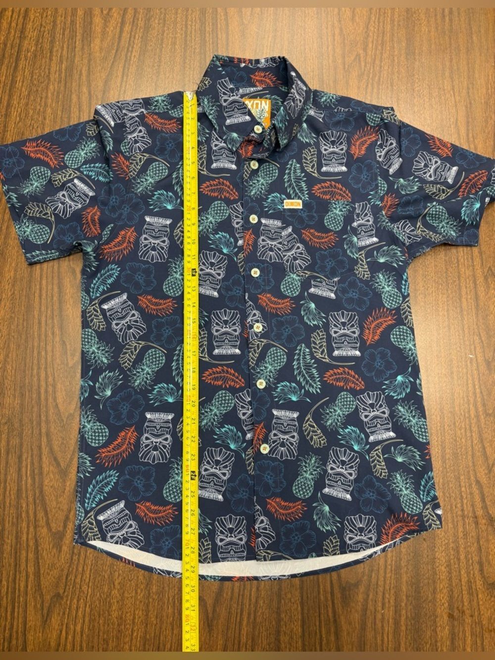 Dixxon “Tiki Time”  Navy Tropical Print Short Sleeve Button-Up Shirt Lightweight - Picture 6 of 7